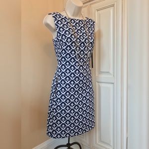NEW Tahari Blue & White Sheath Dress Pockets - 2
